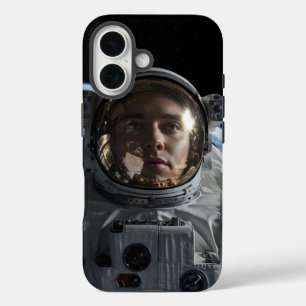 Astronaut floating in space with Earth visible iPhone 16 Case