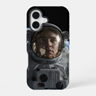 Astronaut floating in space with Earth visible  iPhone 16 Case