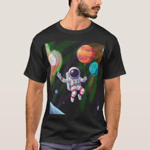 Astronaut Floating in Space with Planet Balloons T-Shirt