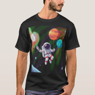 Astronaut Floating in Space with Planet Balloons | T-Shirt