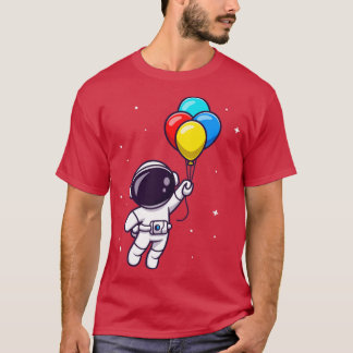 Astronaut Floating With Balloons Cartoon T-Shirt
