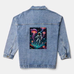Astronaut Floating with Glowing Space Jellyfish Te Denim Jacket