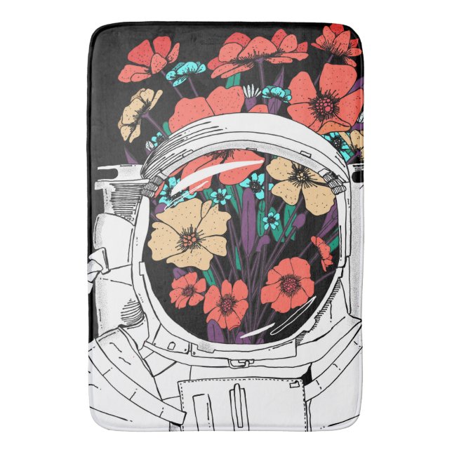 Astronaut Floral space art Bath Mat (Front Vertical)