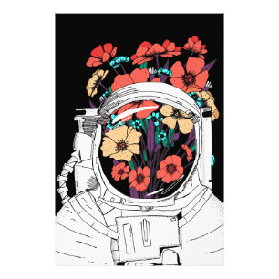 Astronaut Floral space art Photo Print