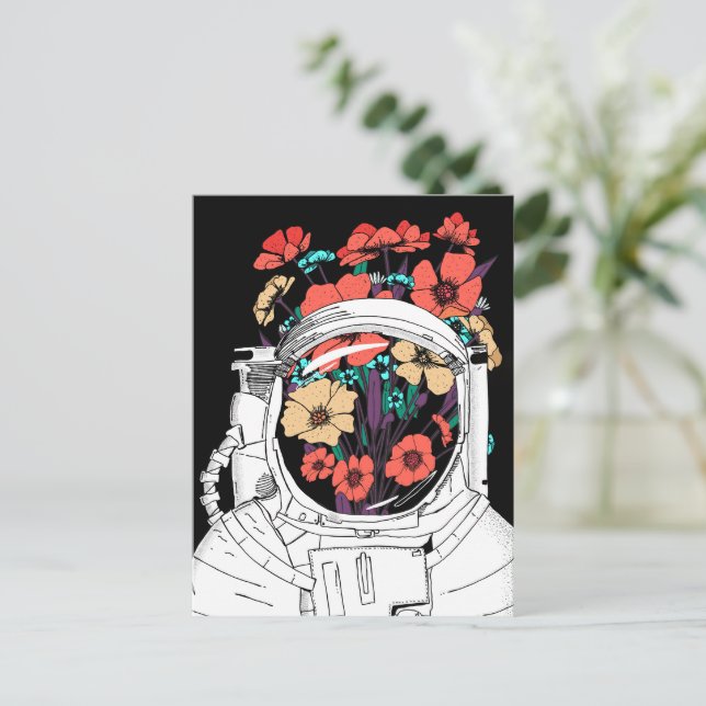 Astronaut Floral space art Postcard (Standing Front)