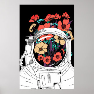 Astronaut Floral space art Poster