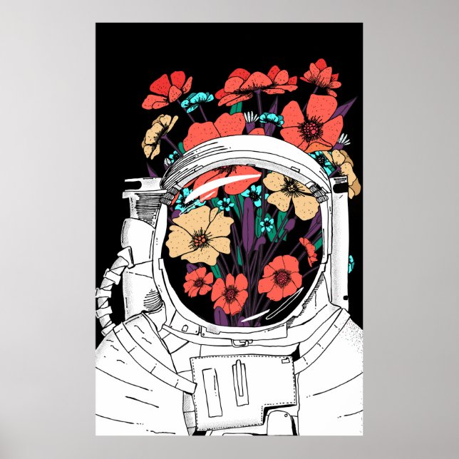 Astronaut Floral space art Poster (Front)