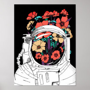 Astronaut Floral space art Poster
