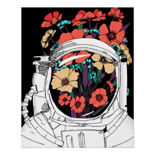 Astronaut Floral space art Poster