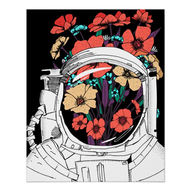Astronaut Floral space art Poster (Front)