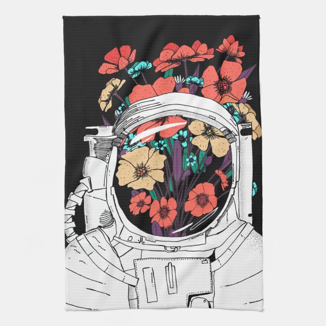 Astronaut Floral space art Tea Towel (Vertical)