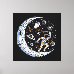Astronaut Flying a Kite on the Moon Canvas Print