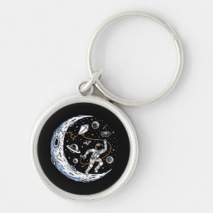 Astronaut Flying a Kite on the Moon Key Ring