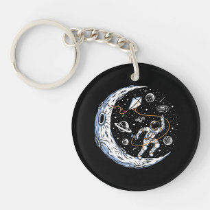 Astronaut Flying a Kite on the Moon Key Ring