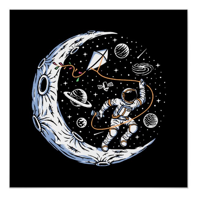 Astronaut Flying a Kite on the Moon Poster (Front)
