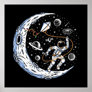 Astronaut Flying a Kite on the Moon Poster