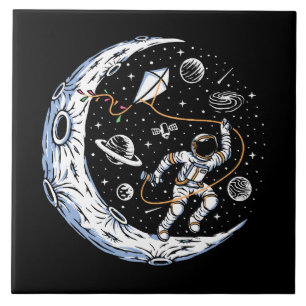 Astronaut Flying a Kite on the Moon Tile