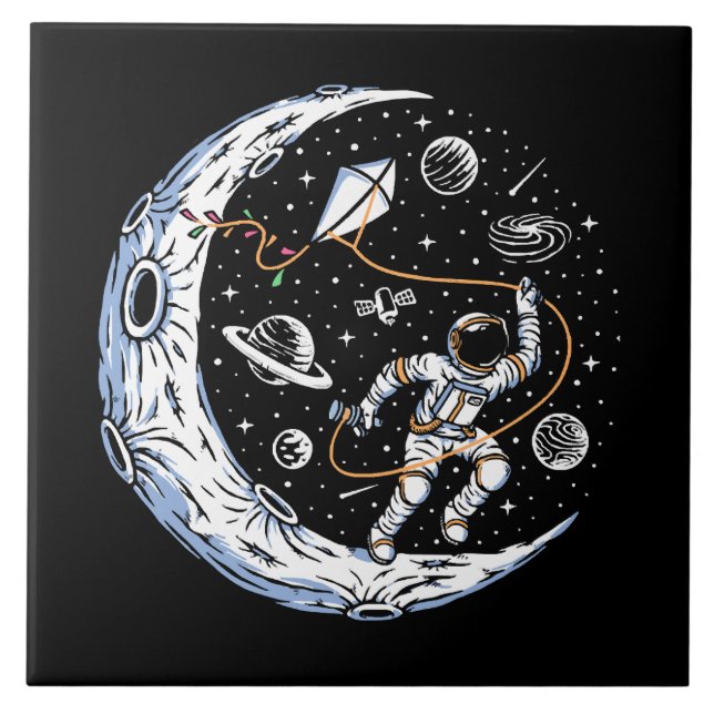 Astronaut Flying a Kite on the Moon Tile (Front)