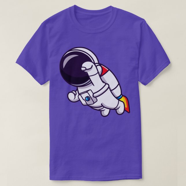 Astronaut Flying With Rocket Cartoon T-Shirt (Design Front)