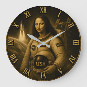 Astronaut Funny Mona Lisa Space Explorer Gift Large Clock