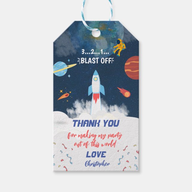 Astronaut Galaxy Birthday Gift Tags (Front)