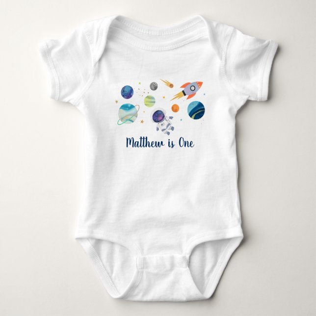 Astronaut Galaxy Outer Space Birthday Baby Bodysuit (Front)