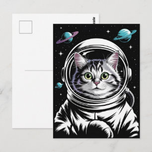 Astronaut Galaxy Planet Space Cat Kitten Kitty   Postcard