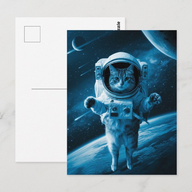 Astronaut Galaxy Planet Space Cat Kitten Kitty   Postcard (Front/Back)