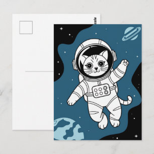 Astronaut Galaxy Planet Space Cat Kitten Kitty   Postcard