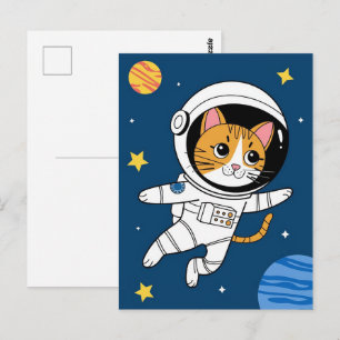 Astronaut Galaxy Planet Space Cat Kitten Kitty   Postcard