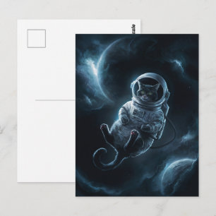 Astronaut Galaxy Planet Space Cat Kitten Kitty   Postcard