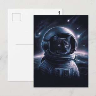 Astronaut Galaxy Planet Space Cat Kitten Kitty   Postcard