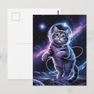 Astronaut Galaxy Planet Space Cat Kitten Kitty   Postcard