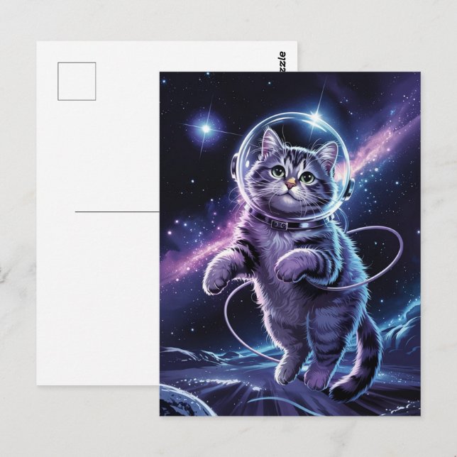 Astronaut Galaxy Planet Space Cat Kitten Kitty   Postcard (Front/Back)