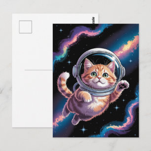 Astronaut Galaxy Planet Space Cat Kitten Kitty   Postcard