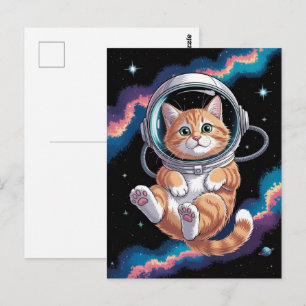 Astronaut Galaxy Planet Space Cat Kitten Kitty   Postcard