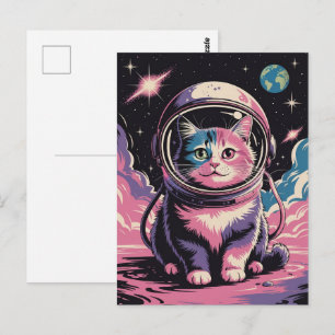 Astronaut Galaxy Planet Space Cat Kitten Kitty   Postcard