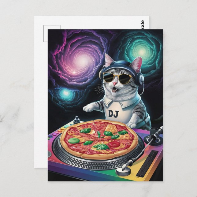 Astronaut Galaxy Planet Space Dj Cat Pizza Kitty   Postcard (Front/Back)