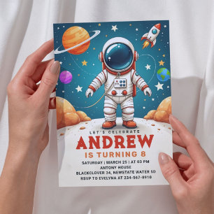 Astronaut Galaxy Space Birthday Party Invitation