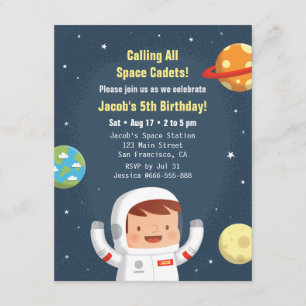 Astronaut Galaxy Space Boys Birthday Invitations