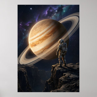 Astronaut Gazing at Saturn Poster