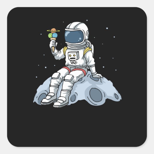Astronaut Gifts Kids Moon Landing Ice Cream Space Square Sticker (Front)