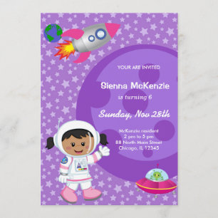 Astronaut girl Birthday theme Invitation