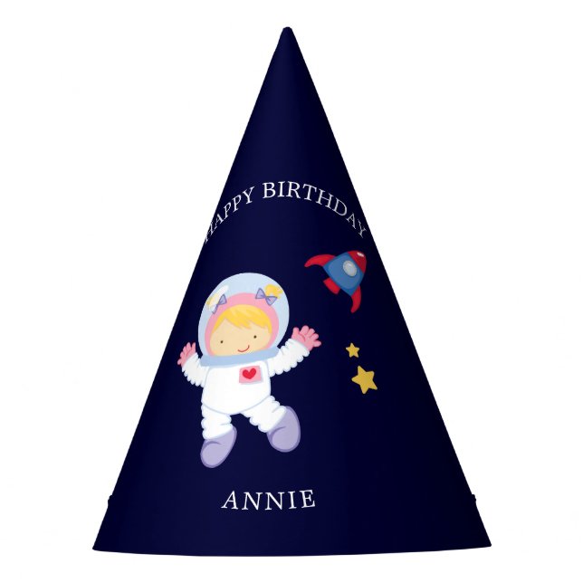 Astronaut Girl Kids Birthday Party Hat (Front)