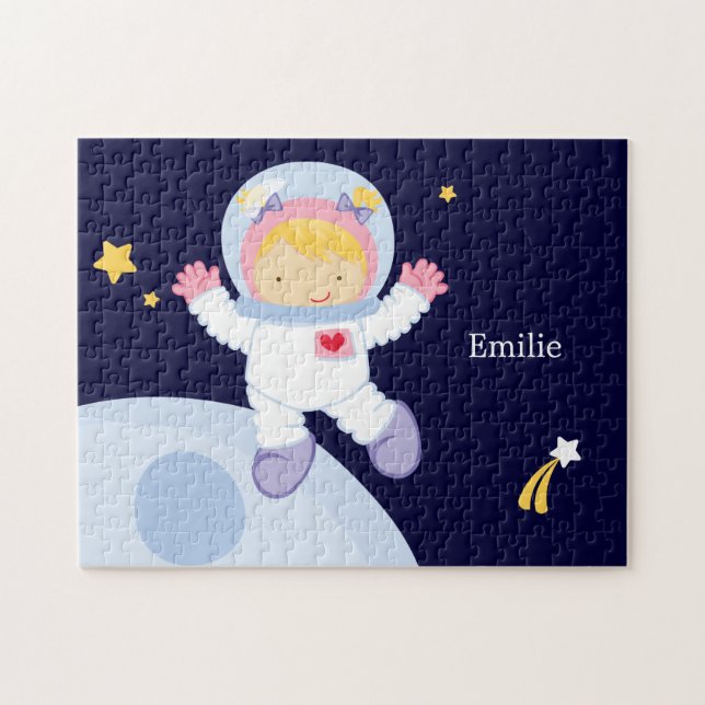 Astronaut Girl Kid's Personalised Jigsaw Puzzle (Horizontal)