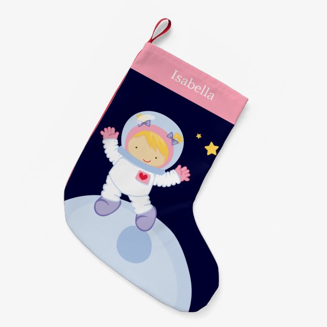 Astronaut Girl Kid's Personalised Small Christmas Stocking (Front (Hanging))