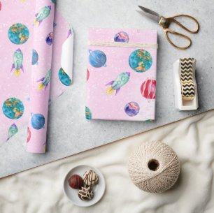 Astronaut girl Outer Space Birthday Wrapping Paper