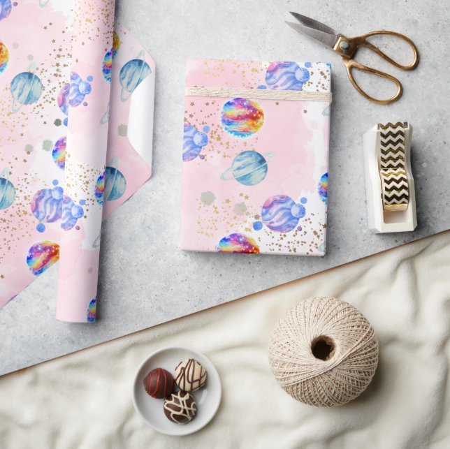 Astronaut girl Outer Space Birthday Wrapping Paper (Crafts)