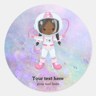 Astronaut girl Outer Space Classic Round Sticker
