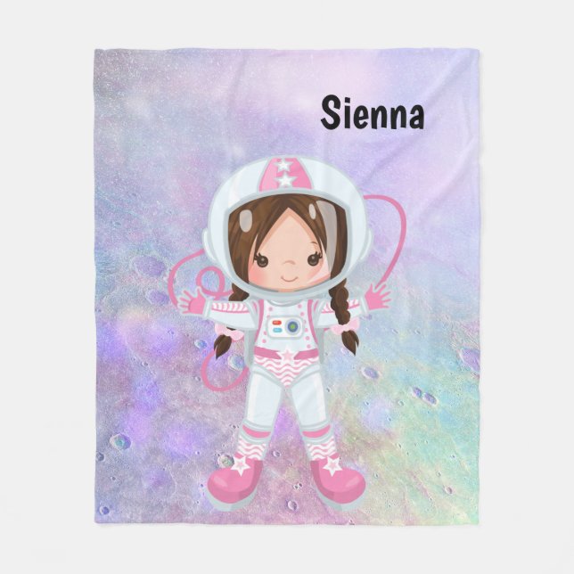 Astronaut girl Outer Space Fleece Blanket (Front)